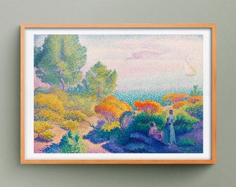 Two Women by the Shore Art Print, Painting by Henri-Edmond Cross, Two Women by the Shore Reproduction