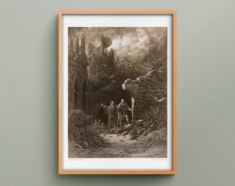 Gravure Les Idylles du Roi de Gustave Doré, Illustration de La Légende du roi Arthur et de ses Chevaliers