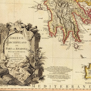 Carte de la Grèce Antique de 1791, Reproduction de Carte ancienne, Ancienne Carte de Grèce Antique image 4