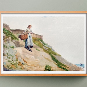 Ragazza che porta un cesto di Winslow Homer, riproduzione del dipinto "Ragazza che porta un cesto"