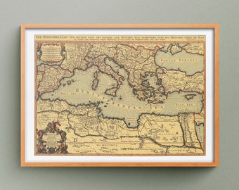 Carte de la Mer Méditerranée de 1685, Reproduction de Carte ancienne, Ancienne Carte Vintage de la Mer Méditerranée et l'Empire Ottoman