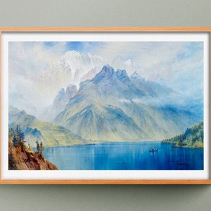 Monte Civetta dal lago di Alleghe in Italia di Elijah Walton, stampa di paesaggio lacustre