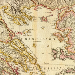 Carte de la Grèce Antique de 1791, Reproduction de Carte ancienne, Ancienne Carte de Grèce Antique image 5