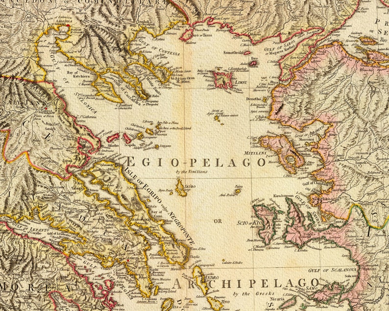 Carte de la Grèce Antique de 1791, Reproduction de Carte ancienne, Ancienne Carte de Grèce Antique image 5