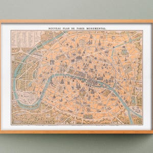Nouveau plan de Paris monumental de 1922, Reproduction de plan ancien, Ancien plan vintage de Paris et de ses monuments