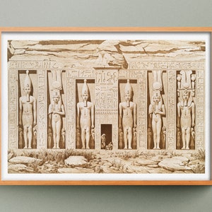 Great Species of Abochek art print, Pharaoh statues poster, Ancient Egypt wall art, Abu Simbel Temple reproduction
