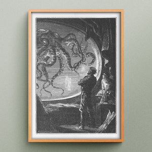 Gravure Vingt Mille Lieues sous Les Mers, Illustration Jules Verne, Gravure originale d'Alphonse de Neuville