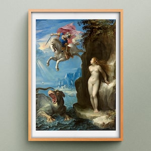 Reproducción Perseo y Andrómeda, Pintura de Giuseppe Cesari conocido como el Jinete de Arpin, Pintura mitológica imagen 1