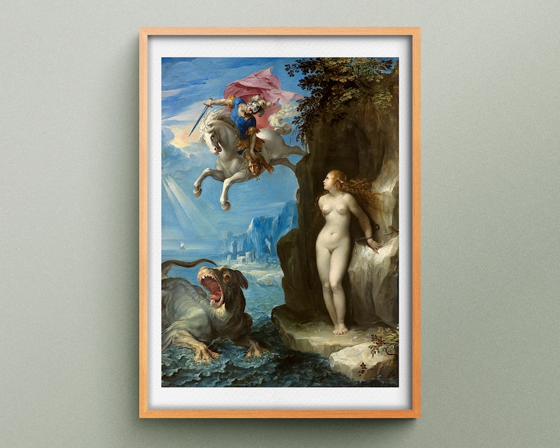 Perseus and Andromeda print, Giuseppe Cesari painting, Greek Mythology print image 1