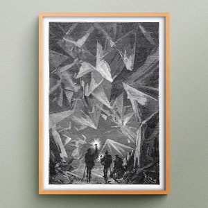 Incisione Viaggio al centro della terra, Illustrazione Jules Verne, Riproduzione dell'incisione originale di Edouard Riou