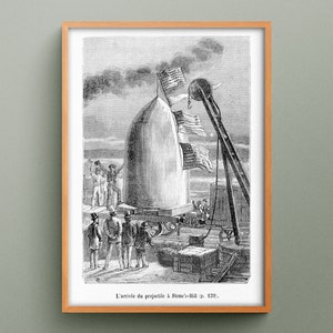 Incisione Dalla Terra alla Luna, stampa calcografica di Henri de Montaut, illustrazione dal romanzo di Jules Verne