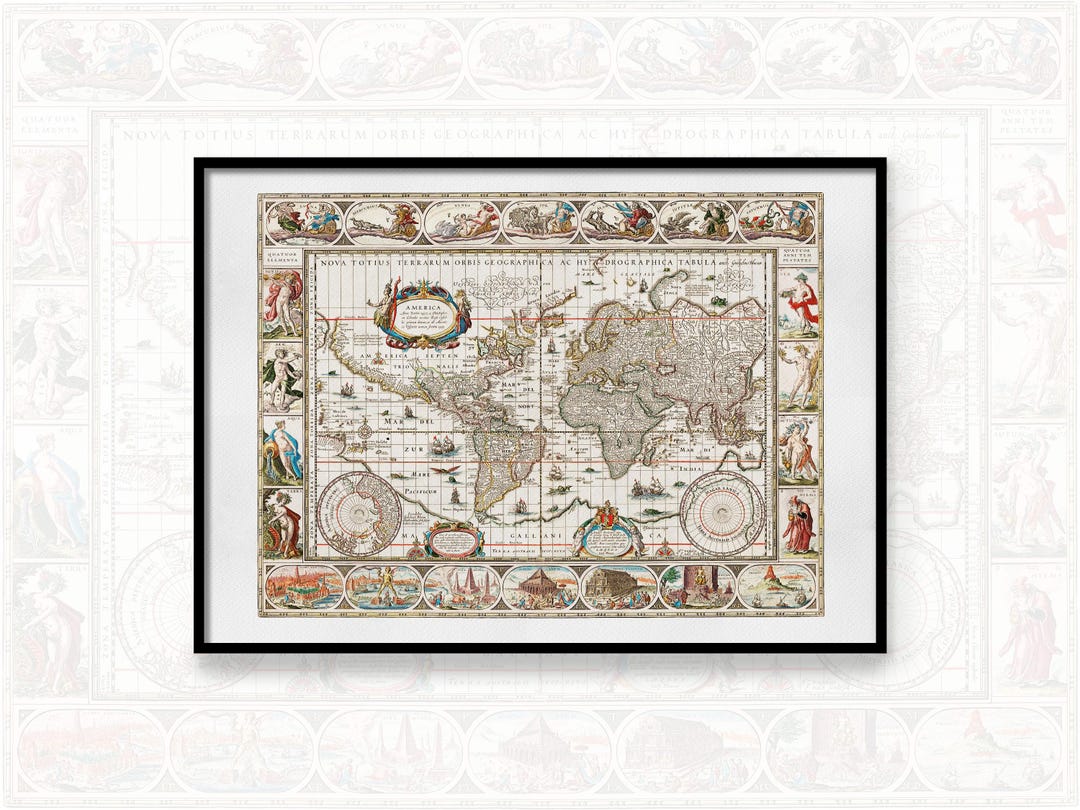 1606 World Map, Old Map Print, Vintage World Map Reproduction, Seven ...