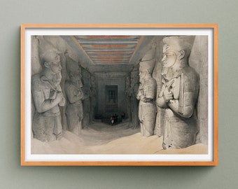 Interior of the Temple of Aboo Simbel art print, sketch by David Roberts, Temple of Aboo Simbel reproduction