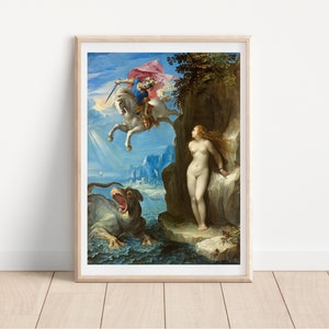 Perseus and Andromeda print, Giuseppe Cesari painting, Greek Mythology print image 2