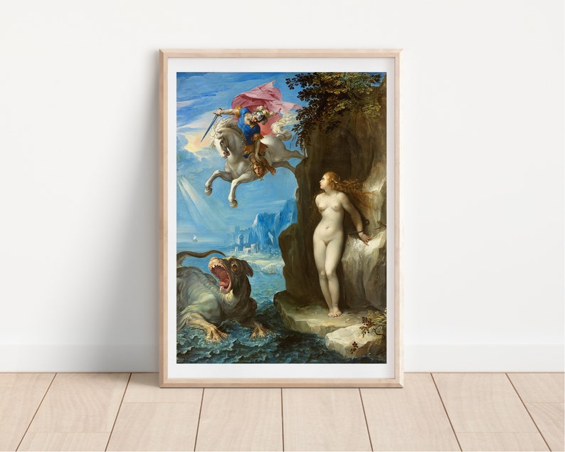 Reproducción Perseo y Andrómeda, Pintura de Giuseppe Cesari conocido como el Jinete de Arpin, Pintura mitológica imagen 2