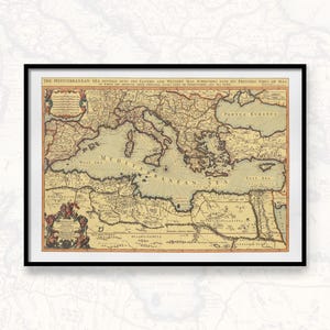 Mapa del mar Mediterráneo de 1685, reproducción de un mapa antiguo, mapa antiguo del mar Mediterráneo y el Imperio Otomano