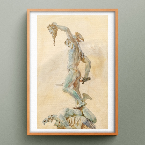 Cellini's Perseus print, sketch by John Singer Sargent, sketch of Cellini's Perseus reproduction