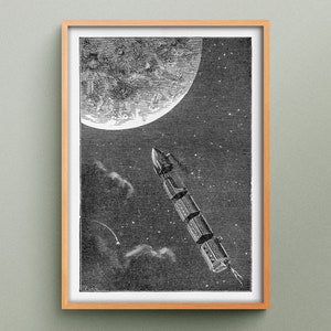 Incisione Dalla Terra alla Luna, stampa di Jules Verne, incisione di Henri de Montaut