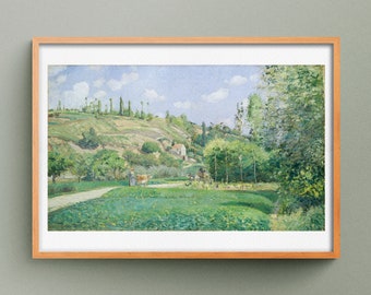 A Cowherd at Valhermeil Print, Painting by Camille Pissarro, A Cowherd at Valhermeil Reproduction