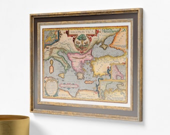 Map of the Journey of Jason and the Argonauts, Reproduction of Ancient Map, Map of Greek Mythology