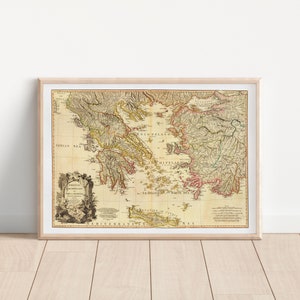 Carte de la Grèce Antique de 1791, Reproduction de Carte ancienne, Ancienne Carte de Grèce Antique image 2