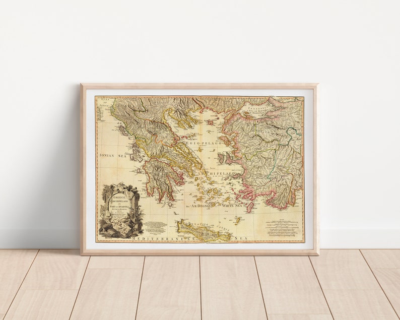 Carte de la Grèce Antique de 1791, Reproduction de Carte ancienne, Ancienne Carte de Grèce Antique image 2