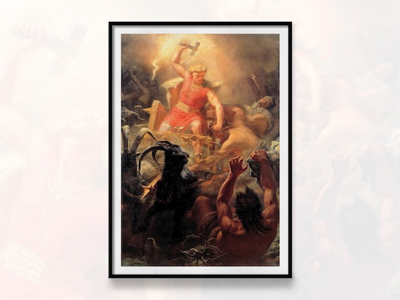 Thor's Fight With the Giants Print, Thor Painting by Marten Eskil