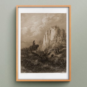 Incisione Gli Idilli del Re di Gustave Doré, Illustrazione della Leggenda di Re Artù, Edyrn con la sua Dama si reca alla corte di Artù