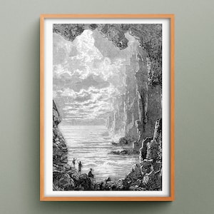 Gravura Viagem ao Centro da Terra, Ilustração de Júlio Verne, Reprodução da gravura original de Edouard Riou
