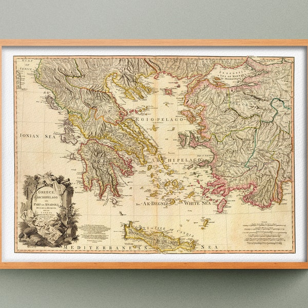 Carte de la Grèce Antique de 1791, Reproduction de Carte ancienne, Ancienne Carte de Grèce Antique