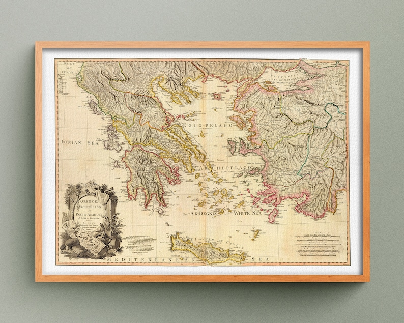 Carte de la Grèce Antique de 1791, Reproduction de Carte ancienne, Ancienne Carte de Grèce Antique image 1