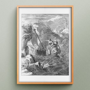 Incisione Gli Argonauti passano le Simplegadi, Illustrazione Michel de Marolles, Incisione della mitologia greca