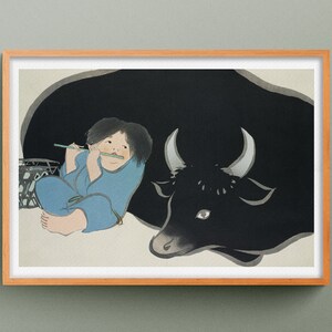 Momoyogusa fluitspeler van Kamisaka Sekka, Japanse kunstprint