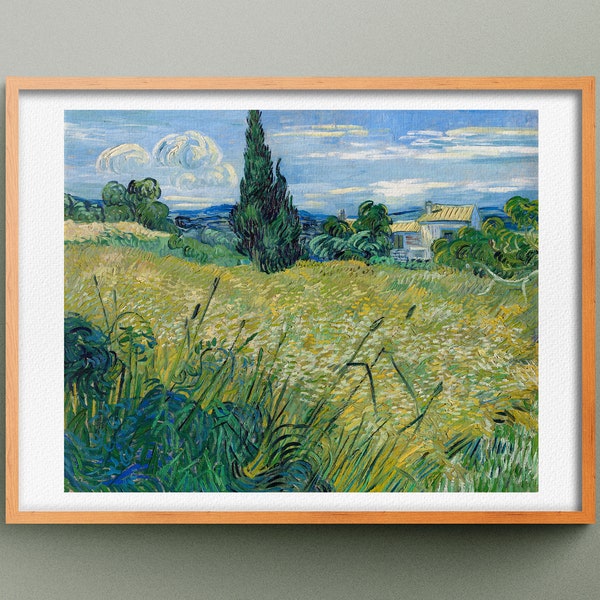 Impression Le Champ de Blé Vert avec Cyprès, Tableau de Vincent Van Gogh, Reproduction de Peinture