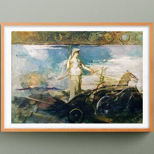 Minerva en un carro de Abbott Handerson Thayer, Reproducción de una pintura de la mitología romana