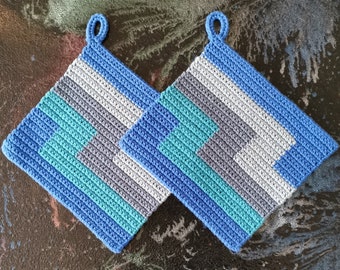 Moderne Topflappen 4 Farben gehäkelt (1 Paar)