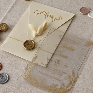 Elegant Einfache Hochzeitseinladungen, Hochzeitseinladung Acryl, Goldfolie lädt ein, Quinceanera lädt ein, Party Einladung, Geburtstag, Sweet 16