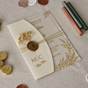 Acrylgoldfolien-Einladungen - cremefarbene Umschläge für Hochzeit, Babyparty, Quinceanera, Sweet 16 Klare benutzerdefinierte Ereigniskarten