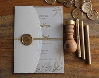Minimalist Acrylic Wedding Invitation Gold Foil Cream Half Fold Envelope Bachelorette Sweet 16 Card Clear Anniversary Custom Bridal Invites