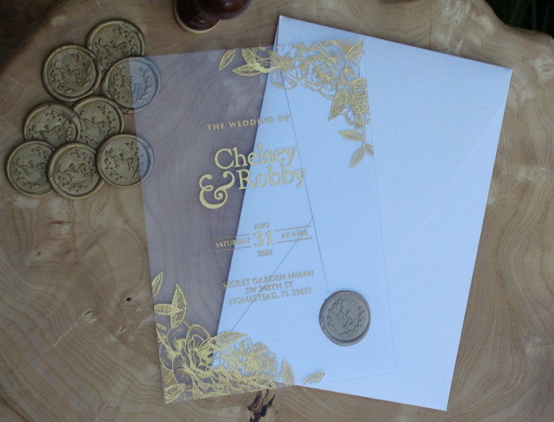 Gold Foil Acrylic Wedding Invitation Gold Foil Custom Wedding Etsy