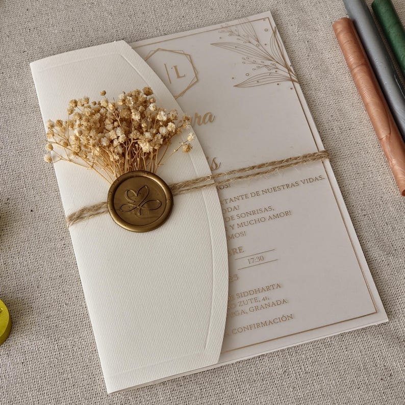 Simple Acrylic Wedding Invitation Gold Foil Half Fold Envelope Quinceanera Card Clear Party Invitations Elegant Custom Bridal Invites