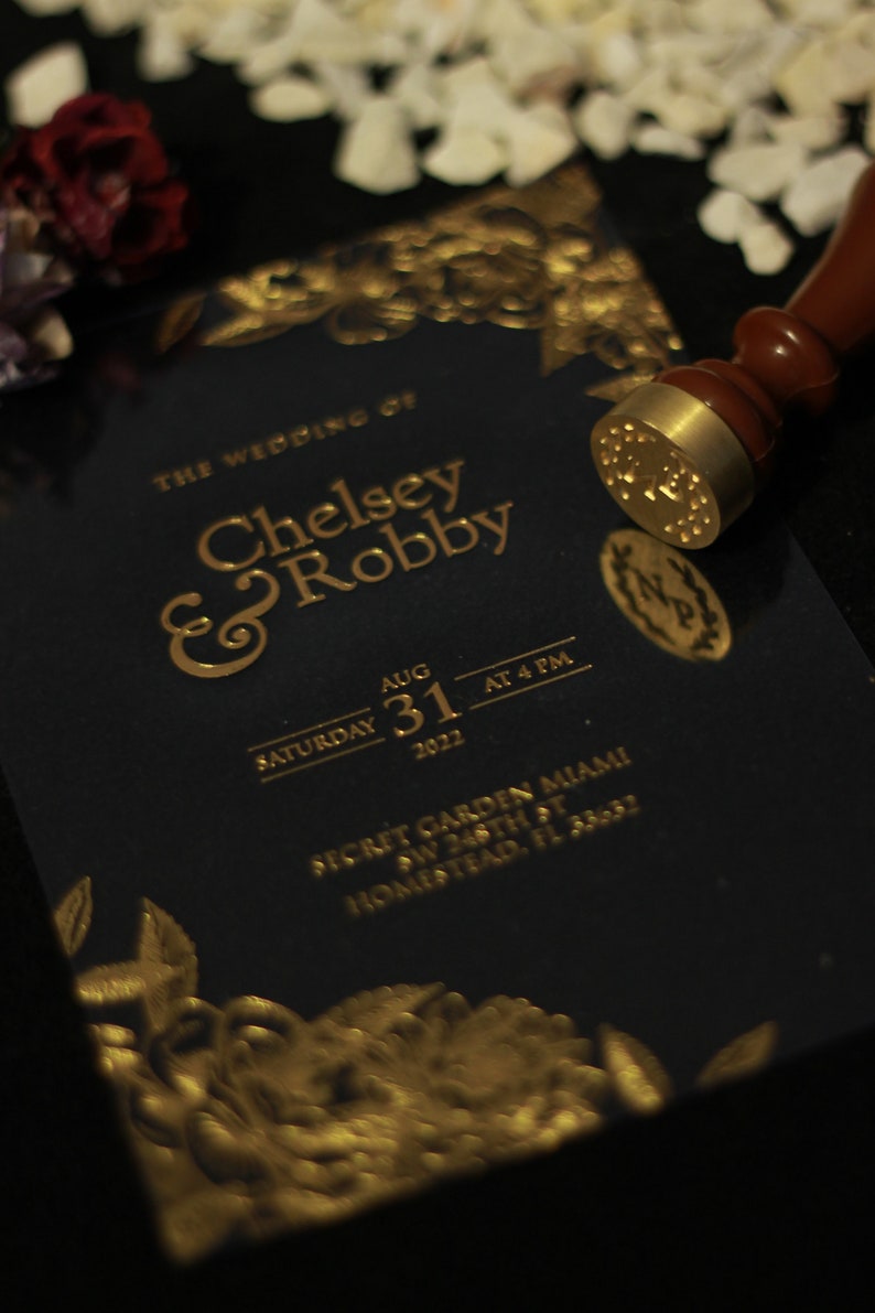 Gold Foil Acrylic Wedding Invitation Gold Foil Custom Wedding Etsy