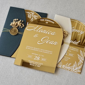 Elegante invitación de boda de acrílico con espejo dorado, invitación de fiesta, invitación personalizada, invitación para baby shower, invitación para quinceañeras, invitación para dulces 16