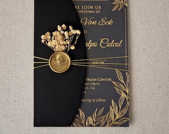 Elegant Black Acrylic Wedding Invitations With Gold Foil Half Fold Envelope Birthday Cards Clear Party Invitations Custom Quinceanera Invite