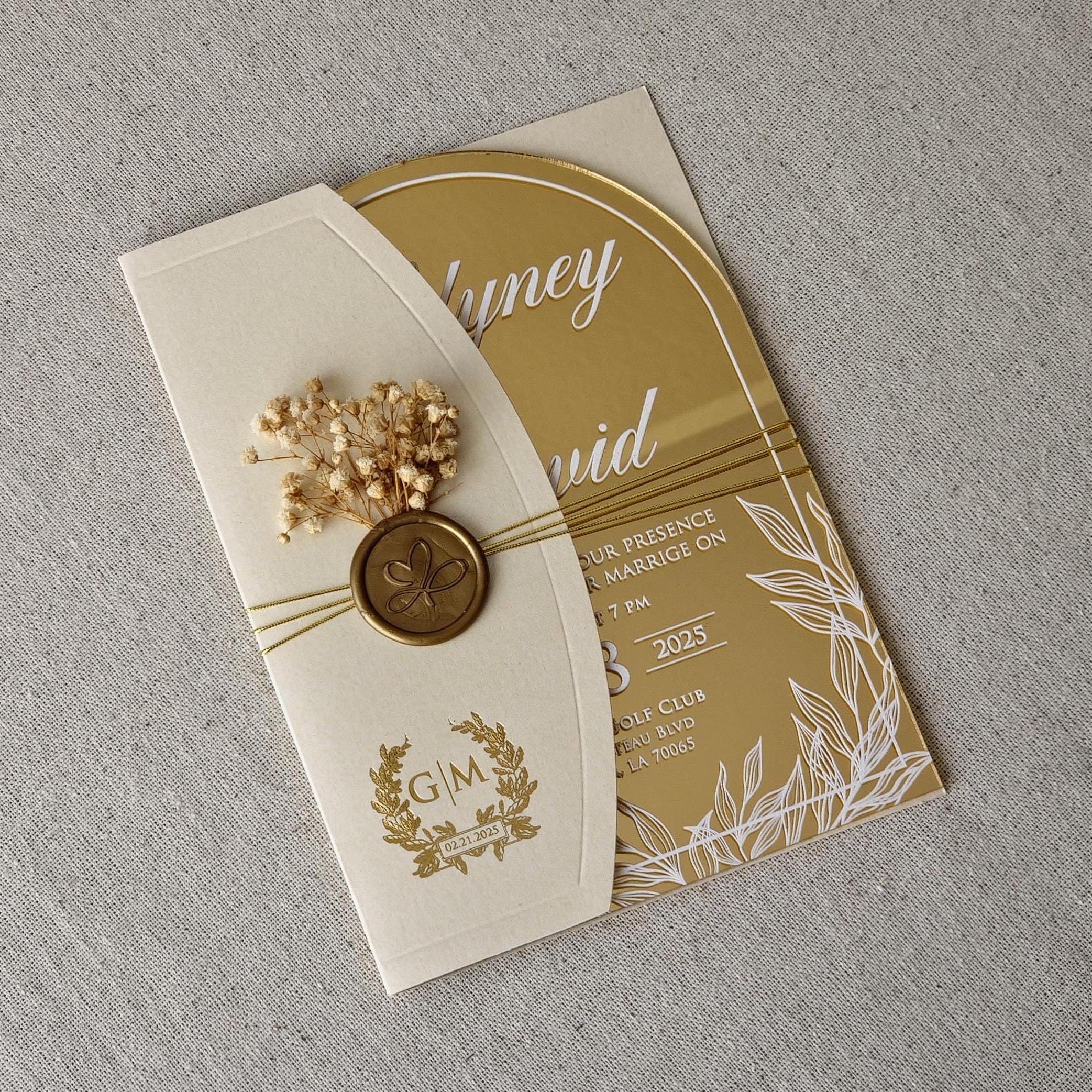 Elegant Gold Mirrored Acrylic wedding invitation, Party Invitation, Custom Invitation, Baby Shower Invite, Quinceanera, Sweet 16 Invite