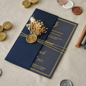 Eleganti inviti per matrimonio in acrilico blu navy con lamina d'oro, busta piegata a metà, salva la data, inviti per Quinceanera, invito personalizzato