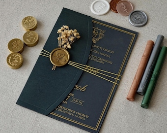 Ruby Green Acrylic Wedding Invitations With Gold Foil Half Fold Envelope Engagement Cards Clear Party Invitations Custom Quinceanera Invite