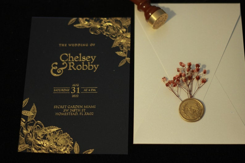Gold Foil Acrylic Wedding Invitation Gold Foil Custom Wedding Etsy