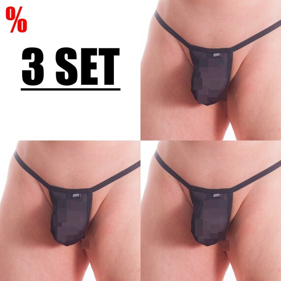 3 SET super tanga hombre Cuerda semi transparente Tanga negra para