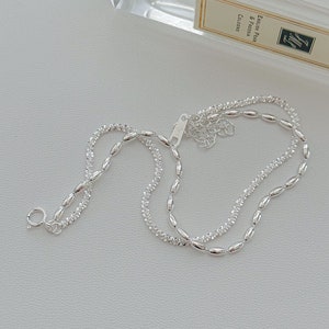 Silver Sparkling Layered Bracelet. Dainty Duo Styles Sterling Silver Chain Bracelet. Multi Strand Silver Chain Bracelet. Gift for her.